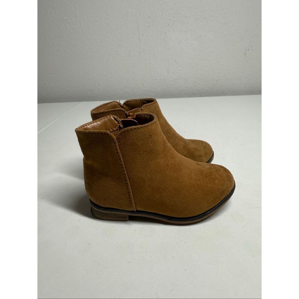 Cat & Jack Girl’s Booties Opal Brown Cognac Faux Suede Zipper Boots SIZE 6